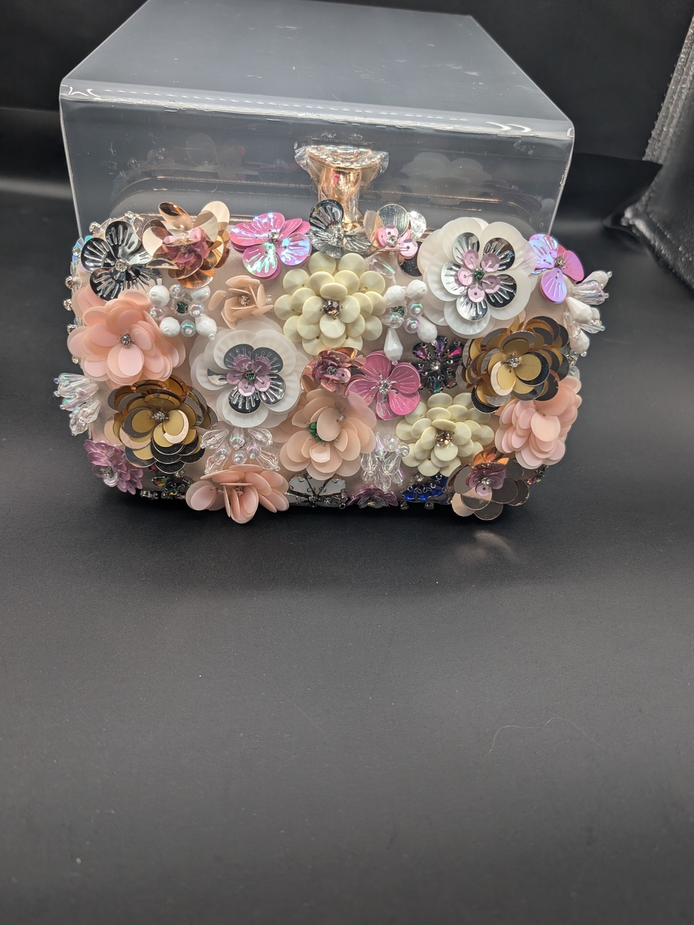 Floral Embellished Pink and Cream Evening Clutch NWOT